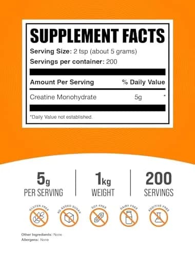 BulkSupplements Creatine Monohydrate Powder 2.2 lb | Micronized, Unflavored, Gluten Free for Muscle & Strength thumbnail 2