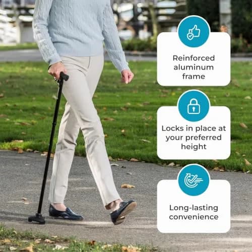 HurryCane Freedom Edition Foldable Walking Cane with T Handle, Black 30.5-37.5 inches | Patented SteadiGrip Base for Enhanced Stability thumbnail 7