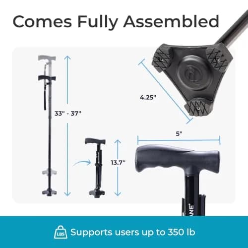 HurryCane Freedom Edition Foldable Walking Cane with T Handle, Black 30.5-37.5 inches | Patented SteadiGrip Base for Enhanced Stability thumbnail 8