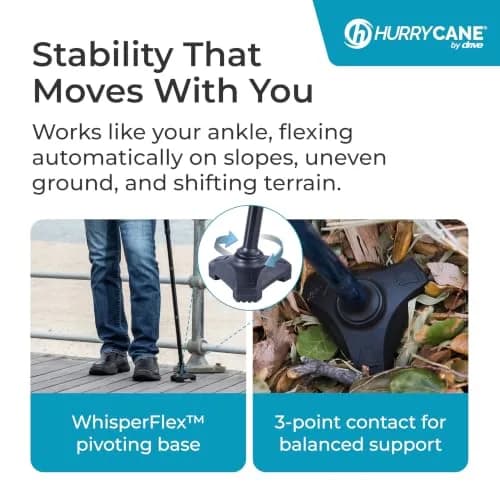 HurryCane Freedom Edition Foldable Walking Cane with T Handle, Black 30.5-37.5 inches | Patented SteadiGrip Base for Enhanced Stability thumbnail 2