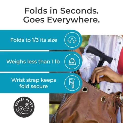 HurryCane Freedom Edition Foldable Walking Cane with T Handle, Black 30.5-37.5 inches | Patented SteadiGrip Base for Enhanced Stability thumbnail 3