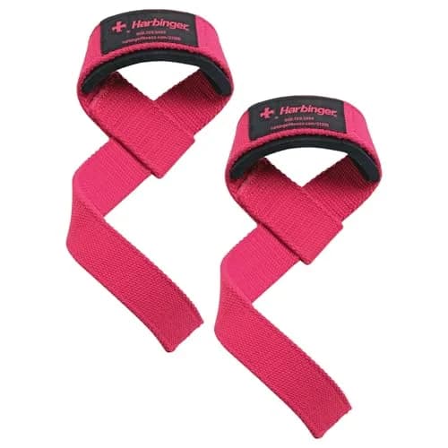 Harbinger Padded Cotton Lifting Straps with NeoTek Cushioned Wrist (Pair, Pink) 21.5 inch | Improve Grip & Reduce Wrist Fatigue thumbnail 1