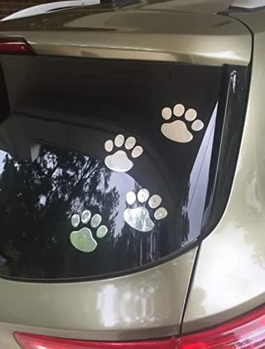 LZLRUN 4PCS Silver 3D Chrome Dog Paw Footprint Car Decoration Sticker | Weatherproof Vinyl Decal for Cars, Laptops, and Smooth Surfaces thumbnail 7