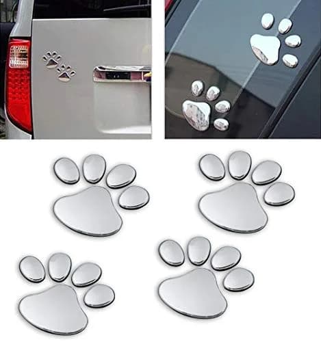 LZLRUN 4PCS Silver 3D Chrome Dog Paw Footprint Car Decoration Sticker | Weatherproof Vinyl Decal for Cars, Laptops, and Smooth Surfaces thumbnail 8