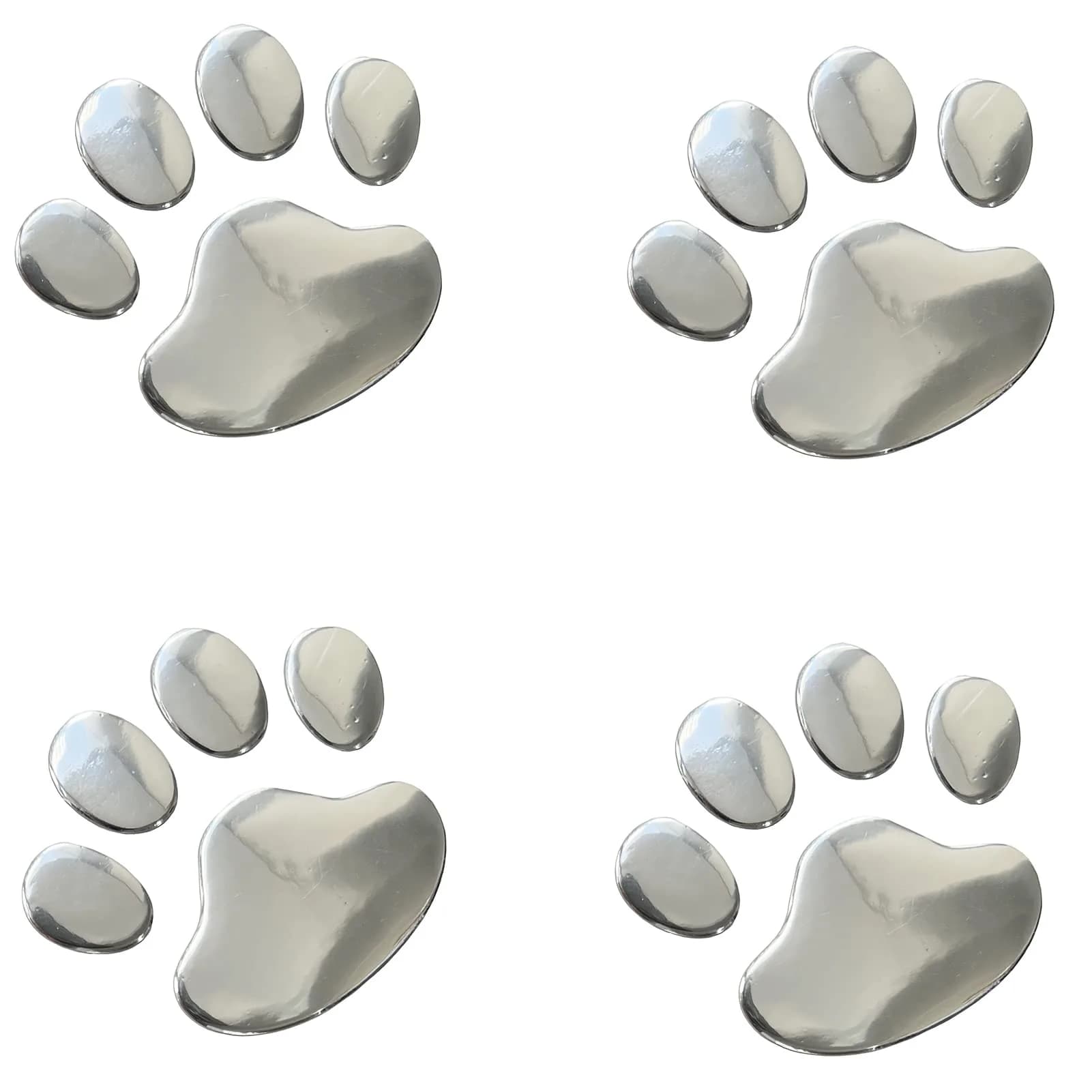LZLRUN 4PCS Silver 3D Chrome Dog Paw Footprint Car Decoration Sticker | Weatherproof Vinyl Decal for Cars, Laptops, and Smooth Surfaces - main product image