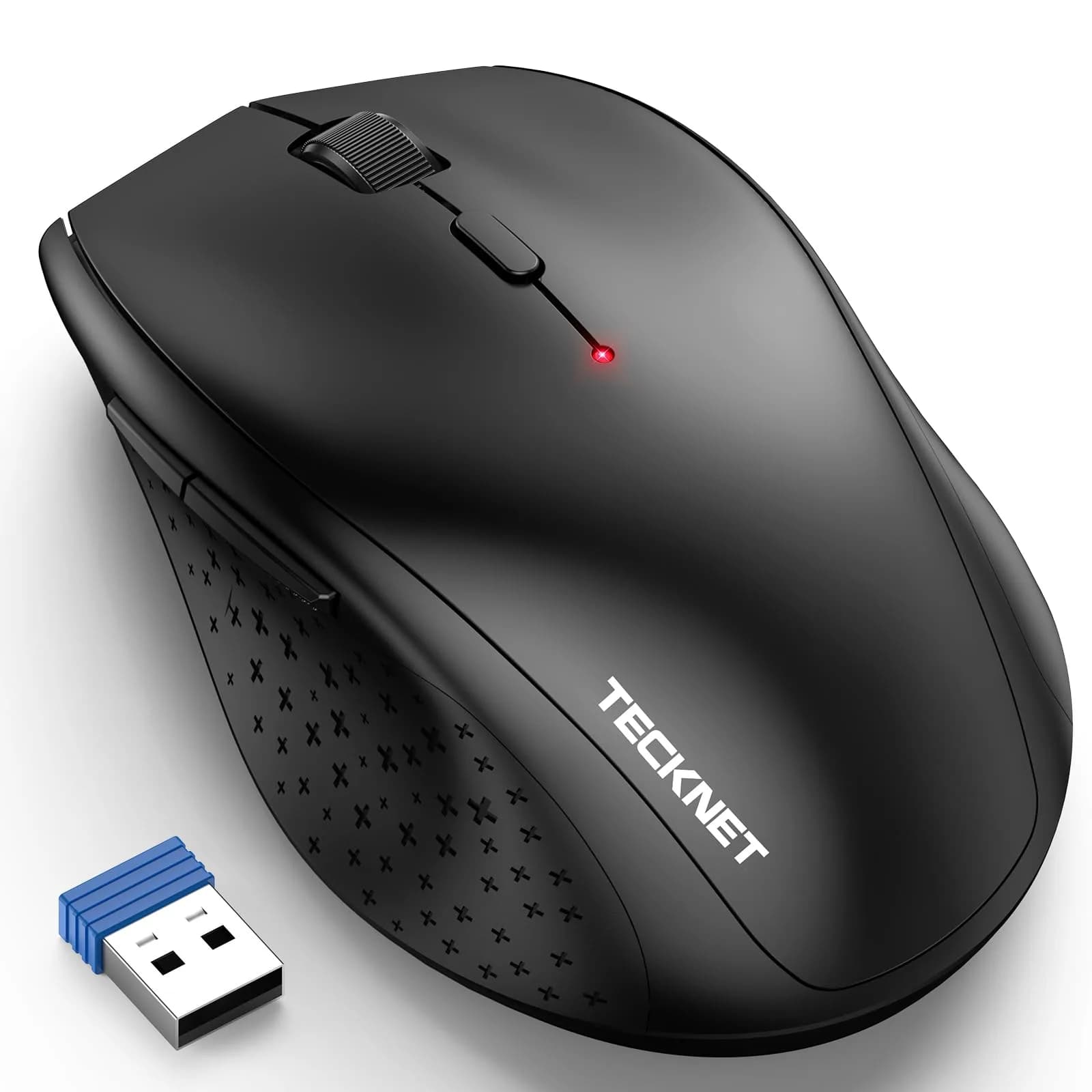 TECKNET 2.4G Wireless Mouse, 4800 DPI Ergonomic Computer Mouse, USB, Black | 6 Buttons, 30-Month Battery — Carbon Black