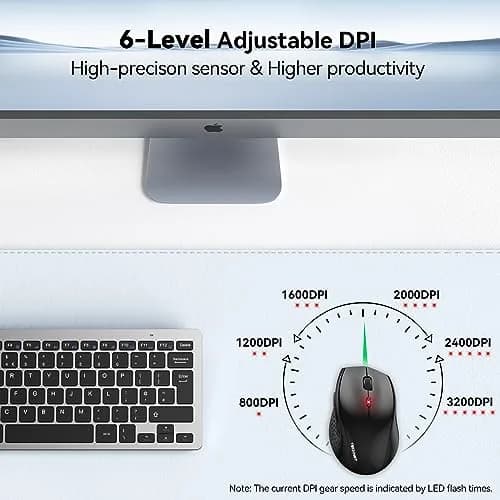 TECKNET 2.4G Wireless Mouse, 4800 DPI Ergonomic Computer Mouse, USB, Black | 6 Buttons, 30-Month Battery thumbnail 2