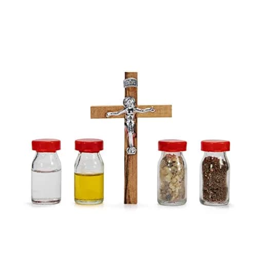 Christian Gifts Crucifix with Holy Water, Anointing Oil, Frankincense & Earth | Made in Bethlehem thumbnail 2