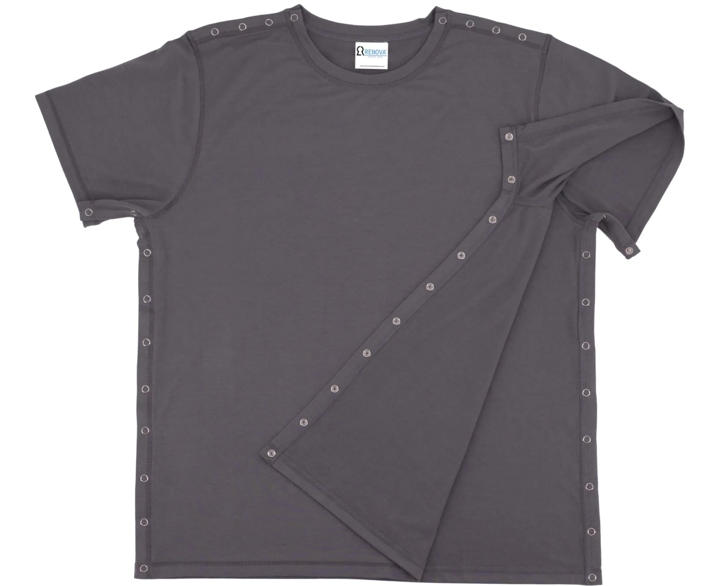 RENOVA MEDICAL WEAR Post Shoulder Surgery Shirt - Unisex Grey, Crew Neck, Short Sleeve, Polyester, Relaxed Fit