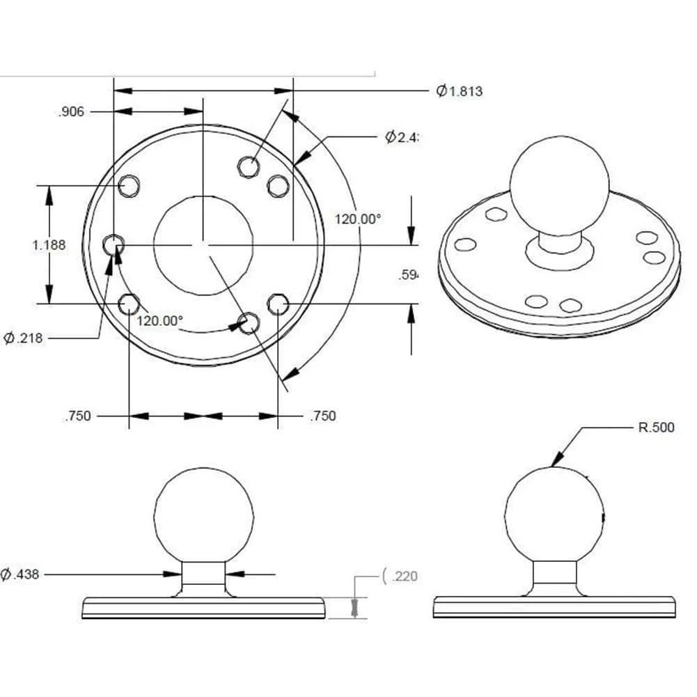 RAM MOUNTS Round Plate Ball Base with 1" Ball & AMPS Pattern | Marine-Grade Aluminum Mount for GPS Devices - view 6