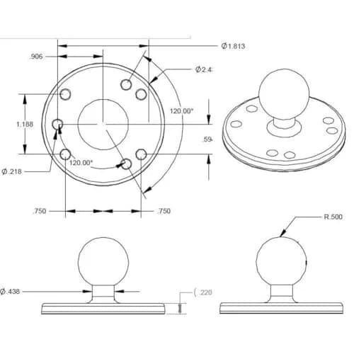 RAM MOUNTS Round Plate Ball Base with 1" Ball & AMPS Pattern | Marine-Grade Aluminum Mount for GPS Devices thumbnail 6