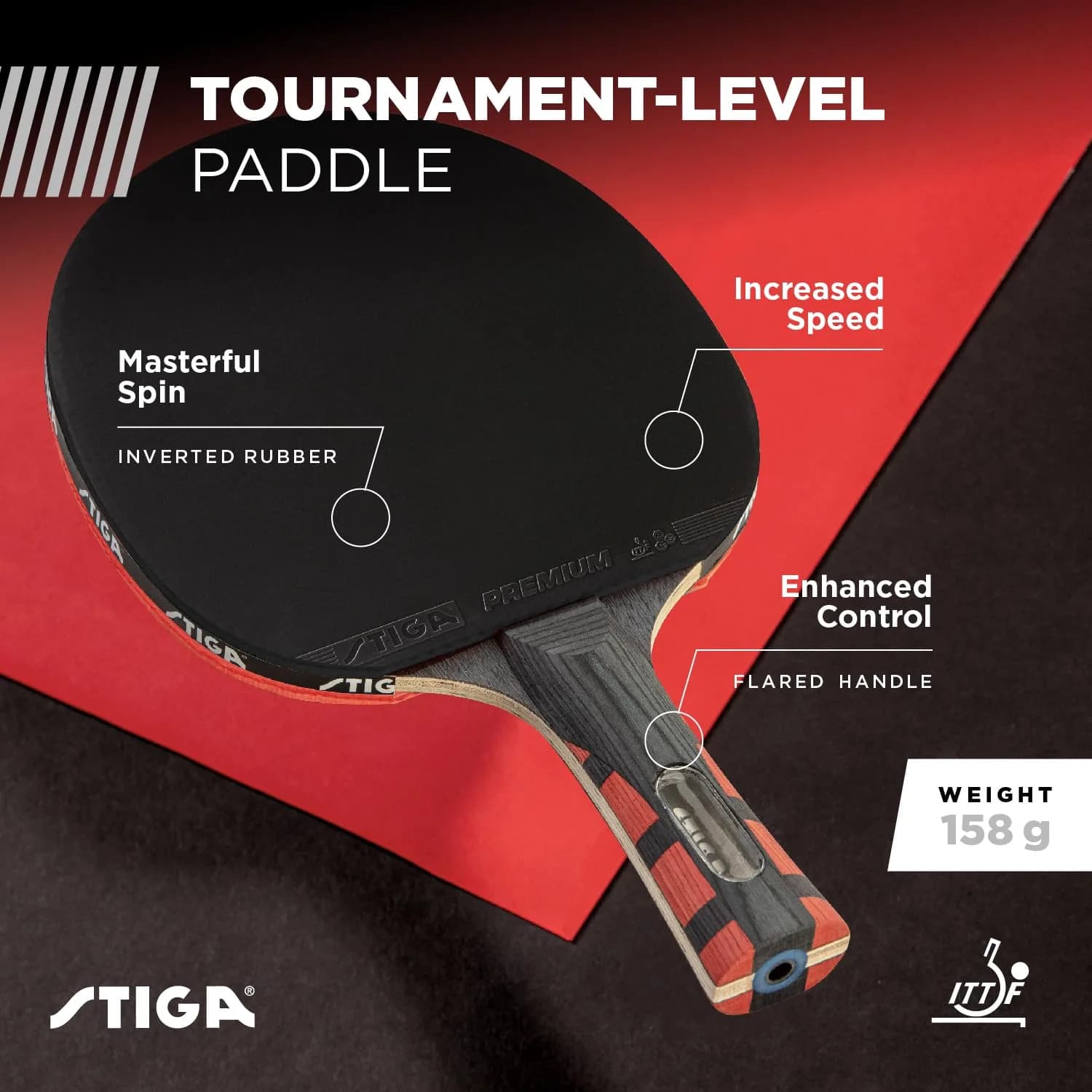 STIGA Evolution Performance Ping Pong Paddle - 6-ply Light Blade - 2mm Tournament-Approved Premium Sponge - Flared Handle for Next-Gen Grip & Control - Performance Table Tennis Racket - view 2