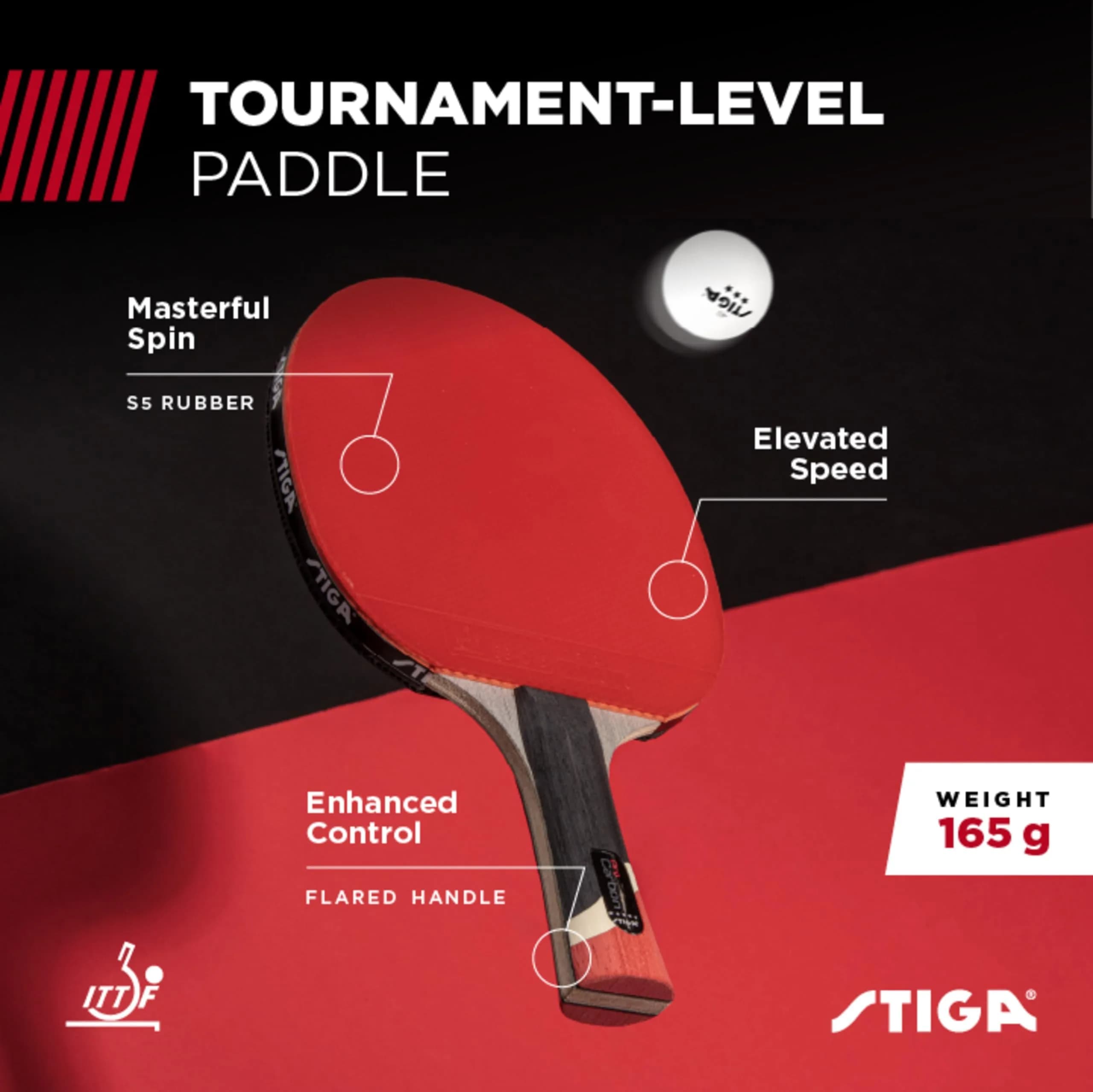 STIGA Pro Carbon Performance-Level Ping Pong Paddle with Carbon Fiber Blade & Extreme Spin | 159g (0.35lb) - view 2