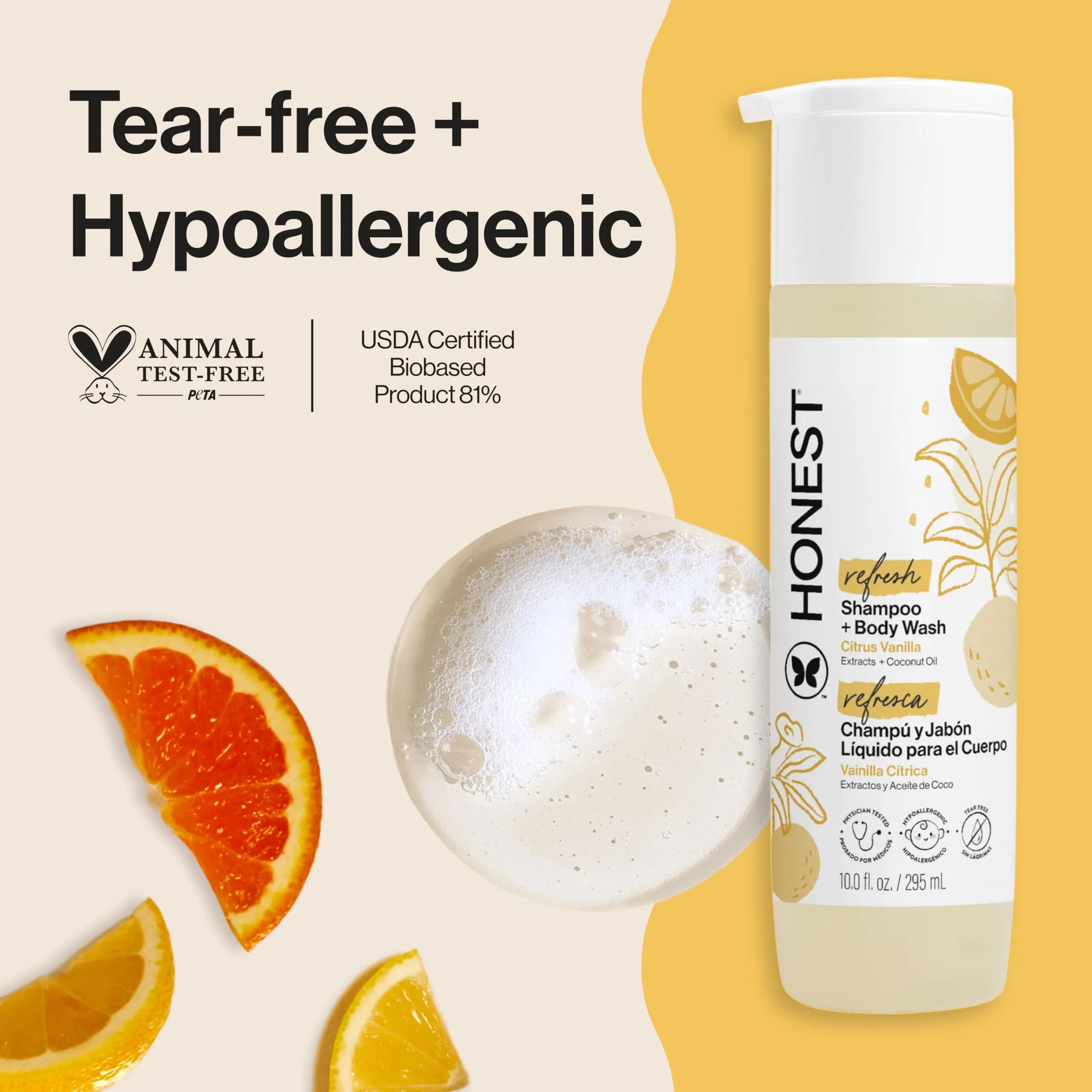The Honest Company 2-in-1 Gentle Shampoo + Body Wash Citrus Vanilla Refresh, 10 fl oz (295 ml) | Hypoallergenic Baby Wash for Sensitive Skin - view 2