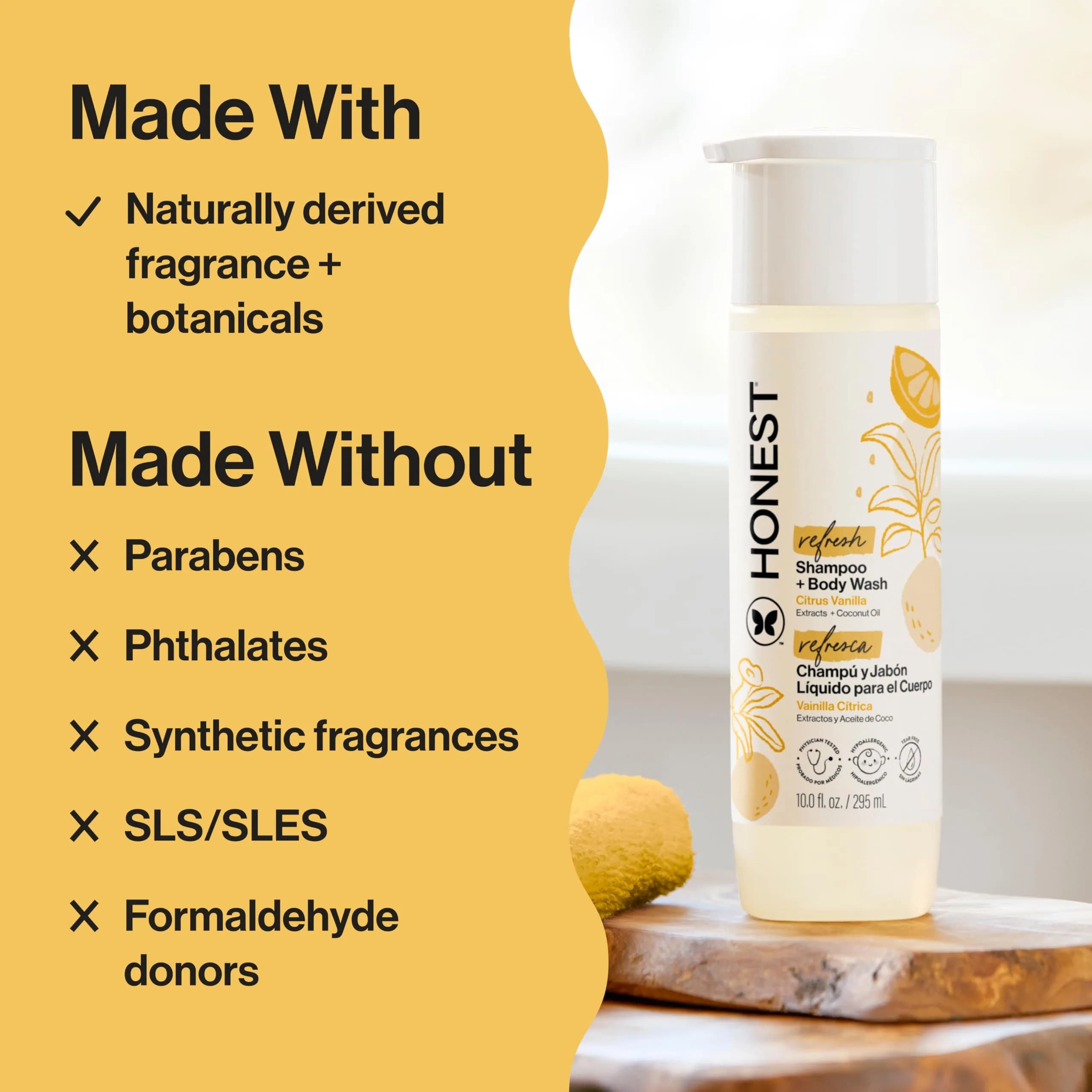 The Honest Company 2-in-1 Gentle Shampoo + Body Wash Citrus Vanilla Refresh, 10 fl oz (295 ml) | Hypoallergenic Baby Wash for Sensitive Skin - view 4