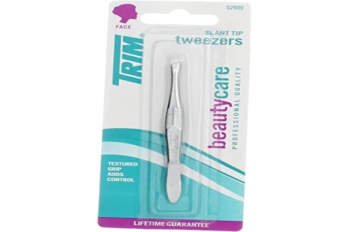 Trim Professional Quality Slant Tip Tweezers 1 Count | Precision Ground & Aligned Tips for Fine Hair Removal — Stainless