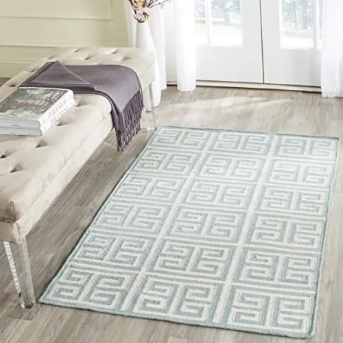 SAFAVIEH Dhurries Collection Accent Rug - 4' x 6', Blue & Ivory, Handmade Flat Weave Wool & Banana Silk thumbnail 1