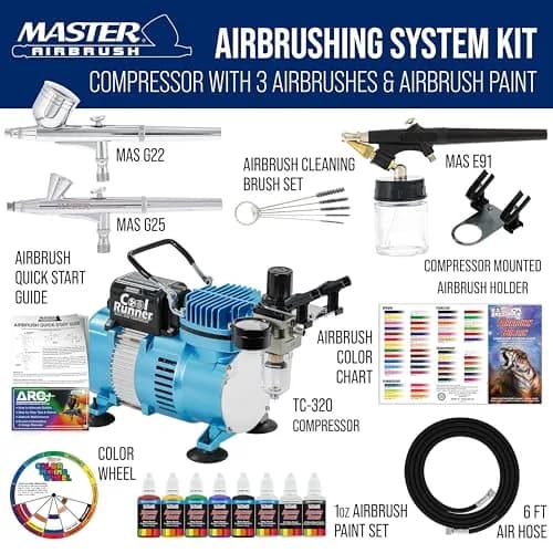 Master Airbrush Cool Runner II Air Brush Kit with Air Compressor Dual Fan | Professional Painting System for Artists & Hobbyists thumbnail 3