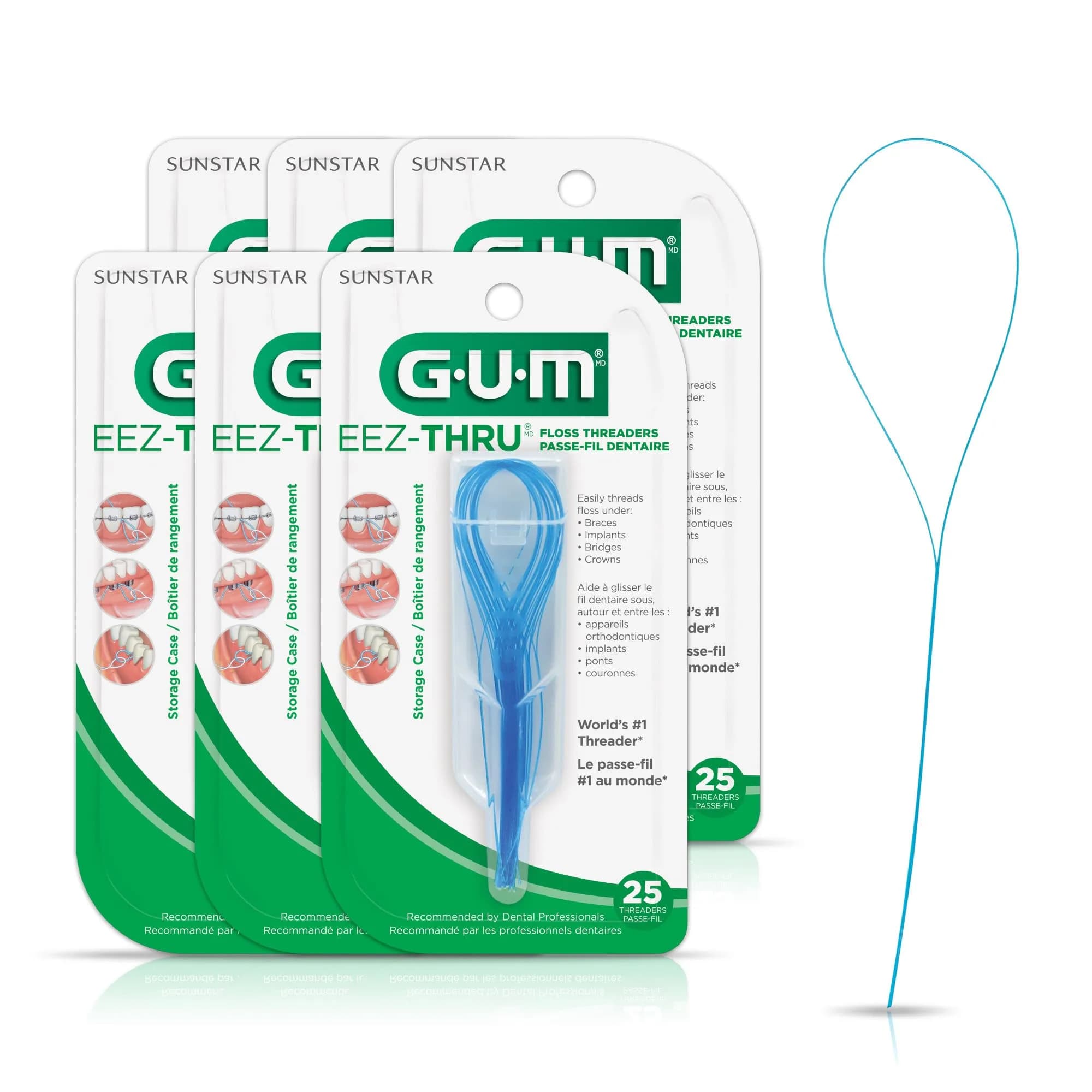 GUM EEZ-Thru Floss Threaders for Braces, Bridges & Implants, Easy Dental Floss Threading, 150 Count (Pack of 6) | Dentist Recommended for Oral Health - main product image