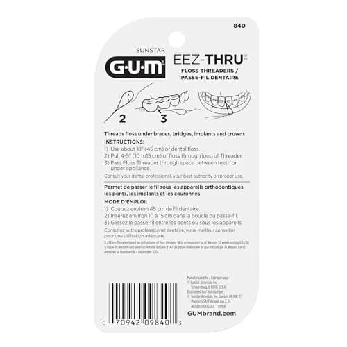 GUM EEZ-Thru Floss Threaders for Braces, Bridges & Implants, Easy Dental Floss Threading, 150 Count (Pack of 6) | Dentist Recommended for Oral Health thumbnail 5