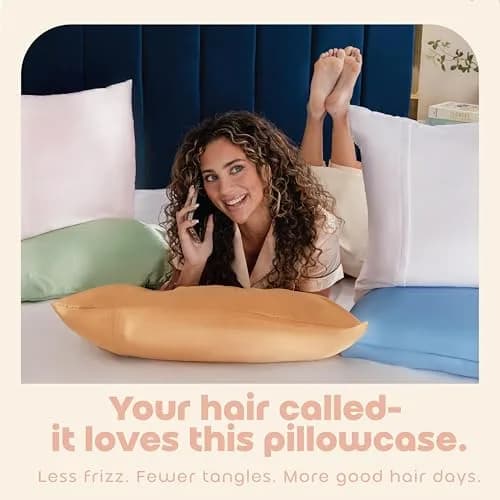 BLISSFORD Satin Pillowcase with Zipper, Like Silk Pillow Cases - Gold | Gentle on Hair & Skin, Zipper Closure, 2 Pack, Queen Size 20 x 30 in thumbnail 2