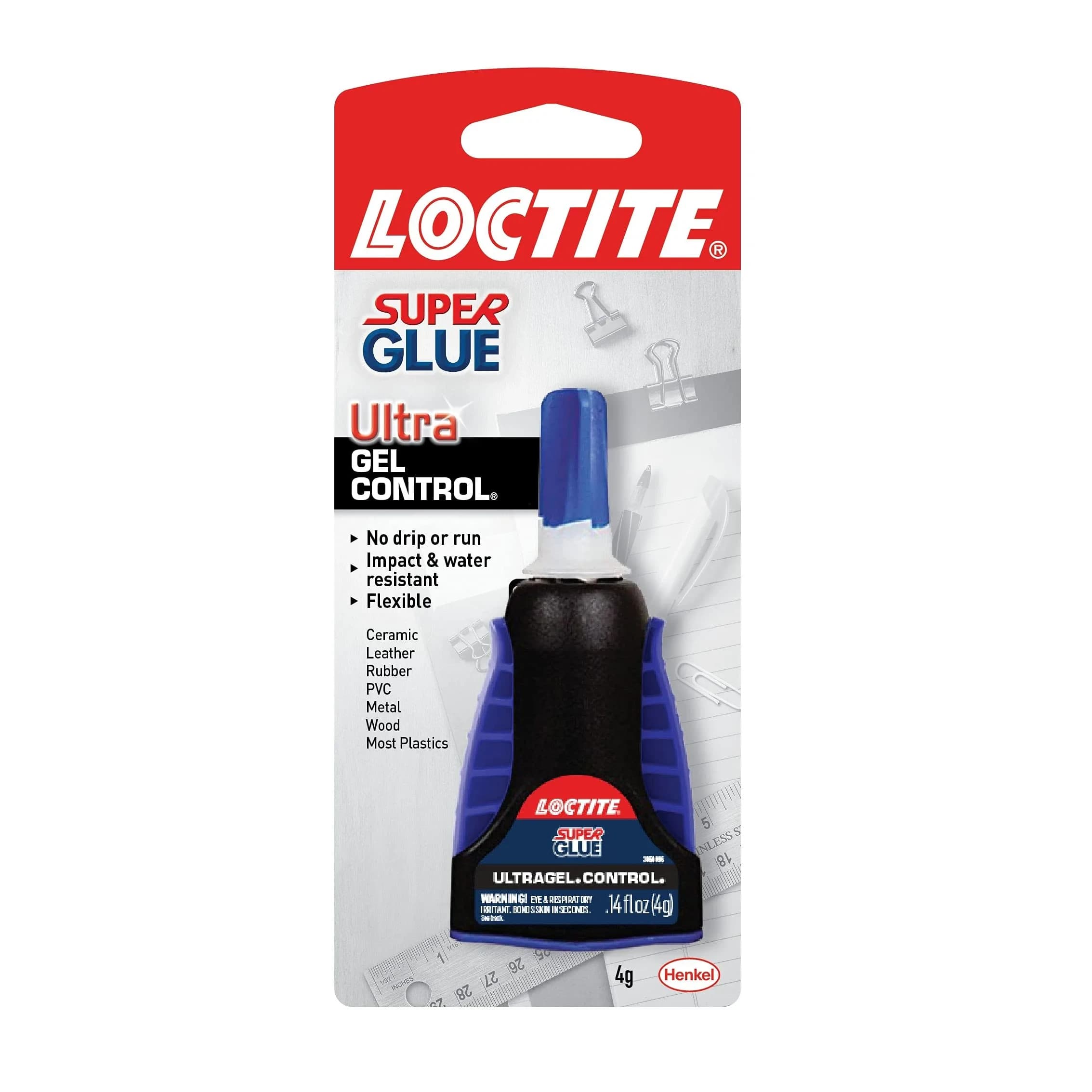 Loctite Super Glue Ultra Gel Control 0.14 fl oz (4 ml) | Rubber Toughened Instant Adhesive for Tough Repairs