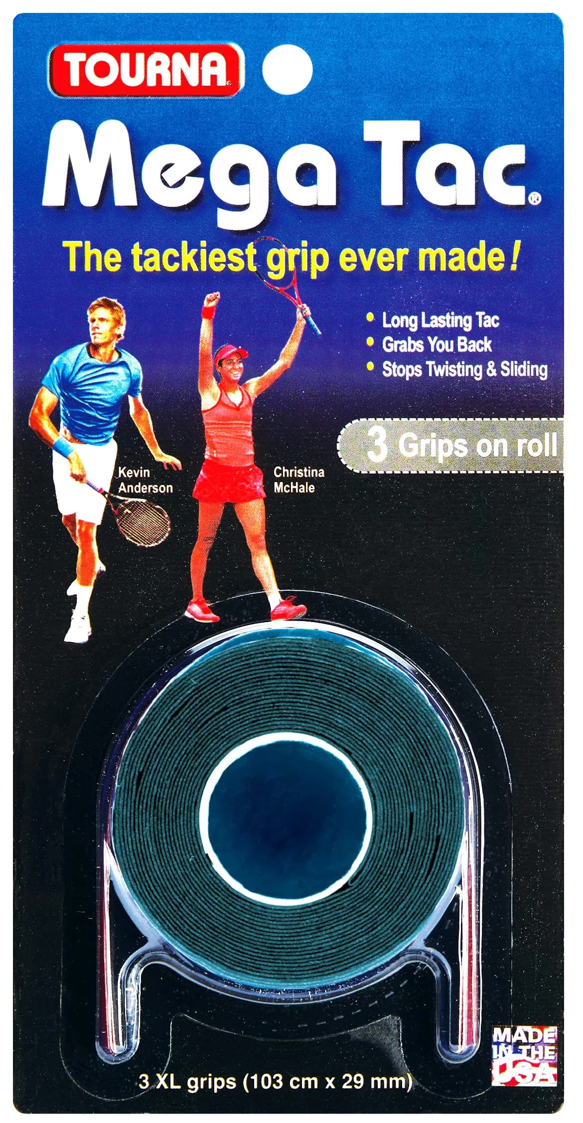 Tourna Mega Tac Extra Tacky Overgrip | Unmatched Tackiness & Durability, Made in USA (70-120 chars) — Black