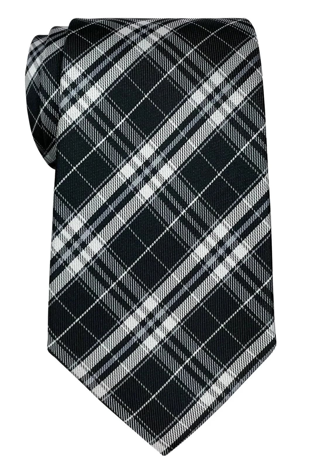 Retreez Plaid Checkered Men's Necktie - Red and Navy Blue, 8cm (3.15") Width, 148cm (58") Length — Black and White