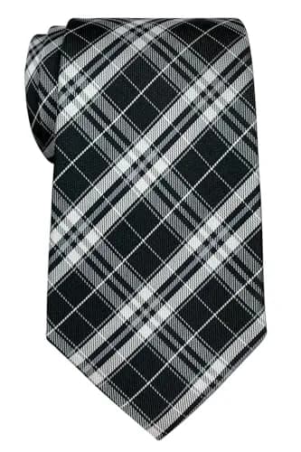 Retreez Plaid Checkered Men's Tie Black and White | 8 cm (3.15 inches) Wide thumbnail 1