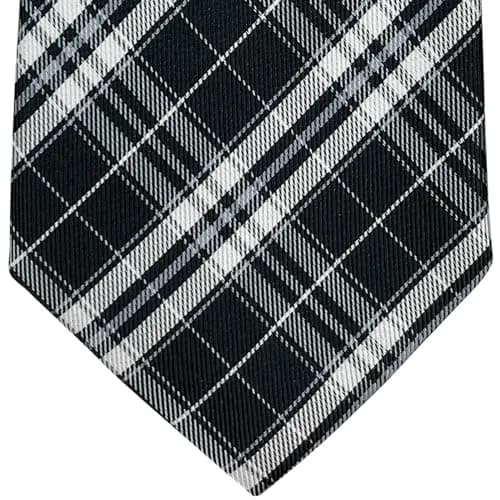Retreez Plaid Checkered Men's Tie Black and White | 8 cm (3.15 inches) Wide thumbnail 4