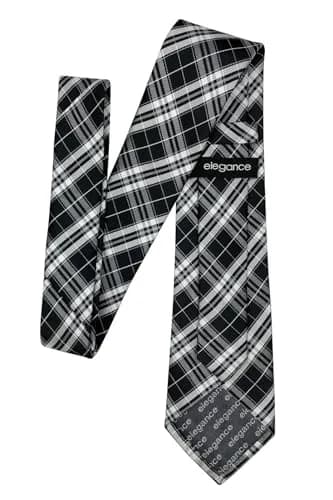 Retreez Plaid Checkered Men's Tie Black and White | 8 cm (3.15 inches) Wide thumbnail 5
