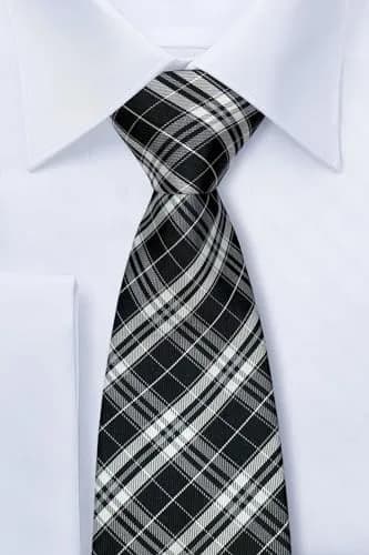 Retreez Plaid Checkered Men's Tie Black and White | 8 cm (3.15 inches) Wide thumbnail 2