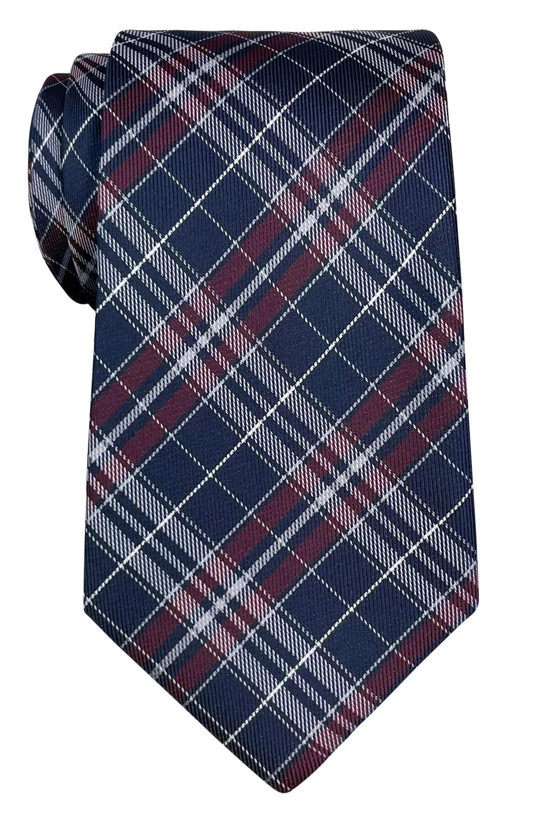 Retreez Plaid Checkered Men's Tie Navy Blue Burgundy 3.15 inches (8 cm) | Formal & Casual Microfiber Necktie — Navy Blue and Burgundy