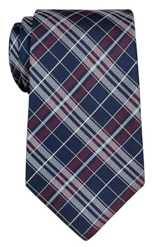 Retreez Plaid Checkered Men's Tie Navy Blue Burgundy 3.15 inches (8 cm) | Formal & Casual Microfiber Necktie thumbnail 1