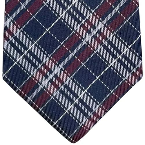 Retreez Plaid Checkered Men's Tie Navy Blue Burgundy 3.15 inches (8 cm) | Formal & Casual Microfiber Necktie thumbnail 4