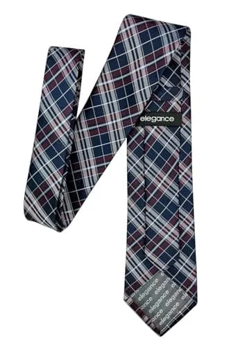 Retreez Plaid Checkered Men's Tie Navy Blue Burgundy 3.15 inches (8 cm) | Formal & Casual Microfiber Necktie thumbnail 5