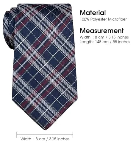 Retreez Plaid Checkered Men's Tie Navy Blue Burgundy 3.15 inches (8 cm) | Formal & Casual Microfiber Necktie thumbnail 6