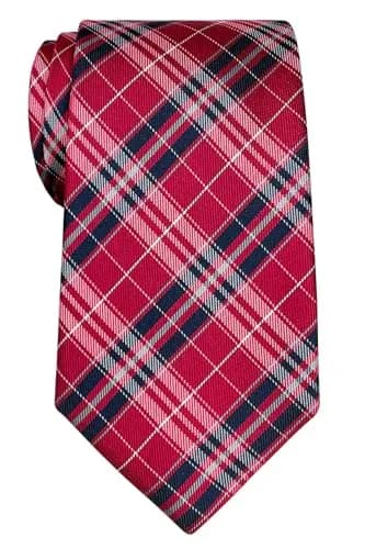 Retreez Plaid Checkered Men's Necktie - Red and Navy Blue, 8cm (3.15") Width, 148cm (58") Length thumbnail 1