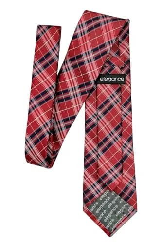 Retreez Plaid Checkered Men's Necktie - Red and Navy Blue, 8cm (3.15") Width, 148cm (58") Length thumbnail 5