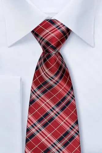 Retreez Plaid Checkered Men's Necktie - Red and Navy Blue, 8cm (3.15") Width, 148cm (58") Length thumbnail 2