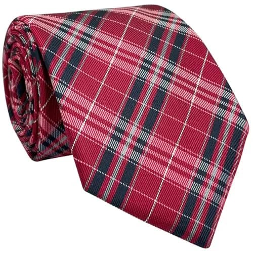 Retreez Plaid Checkered Men's Necktie - Red and Navy Blue, 8cm (3.15") Width, 148cm (58") Length thumbnail 3