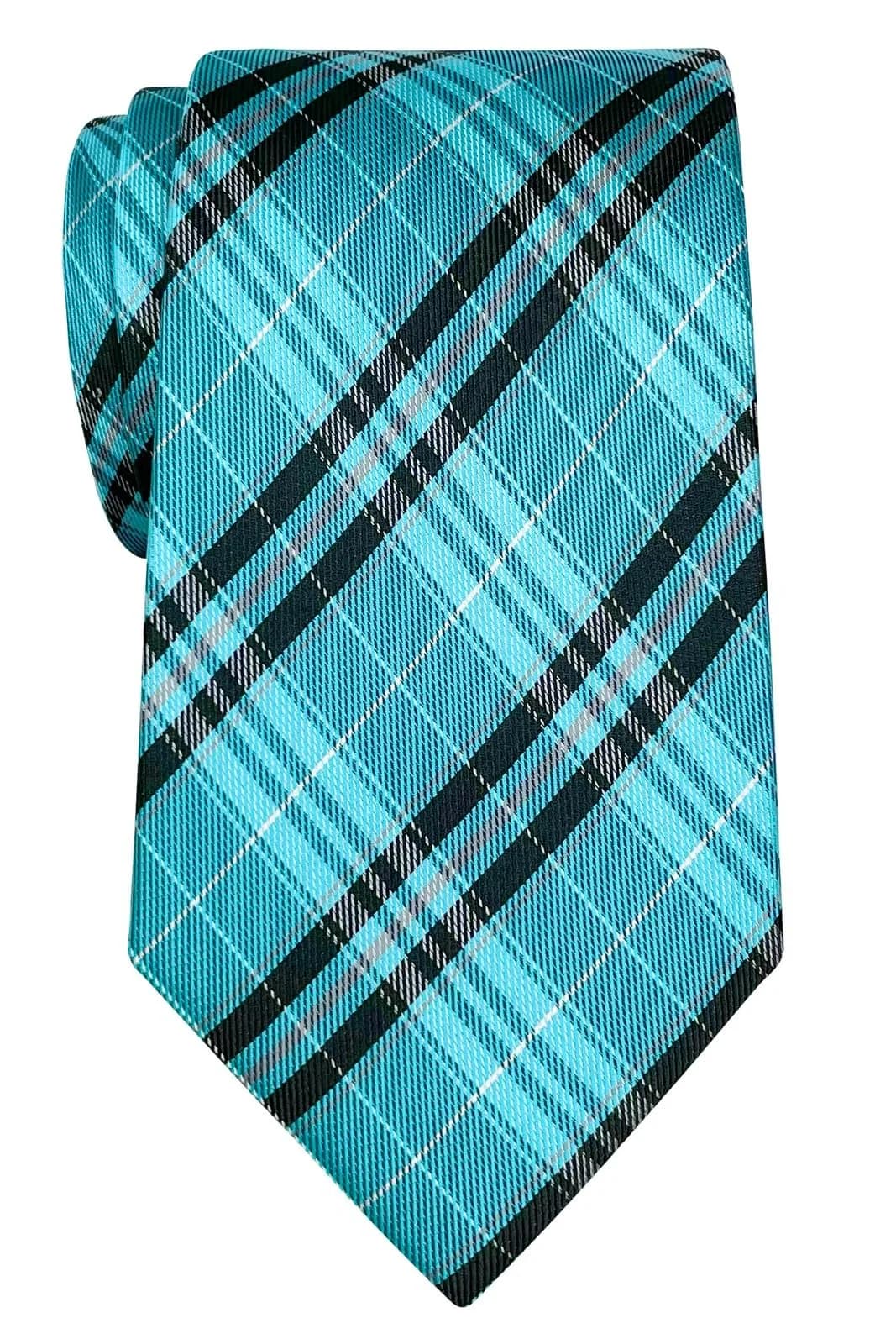 Retreez Plaid Checkered Men's Necktie - Red and Navy Blue, 8cm (3.15") Width, 148cm (58") Length — Turquoise and Black