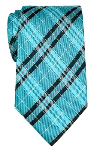Retreez Plaid Checkered Men's Tie - Turquoise and Black | 8cm (3.15") Width, 148cm (58") Length thumbnail 1