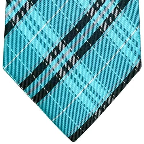 Retreez Plaid Checkered Men's Tie - Turquoise and Black | 8cm (3.15") Width, 148cm (58") Length thumbnail 4