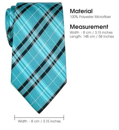 Retreez Plaid Checkered Men's Tie - Turquoise and Black | 8cm (3.15") Width, 148cm (58") Length thumbnail 6