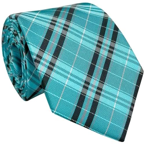 Retreez Plaid Checkered Men's Tie - Turquoise and Black | 8cm (3.15") Width, 148cm (58") Length thumbnail 3