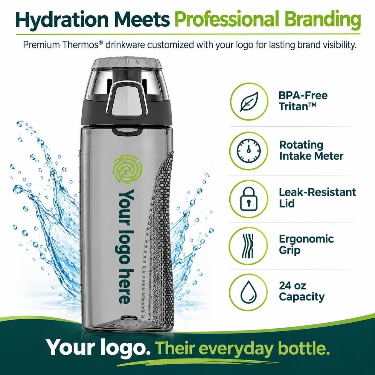 Thermos Tritan Hydration Bottle with Meter 710ml (24 oz) | Leak-Proof, BPA-Free, Track Your Intake - view 5