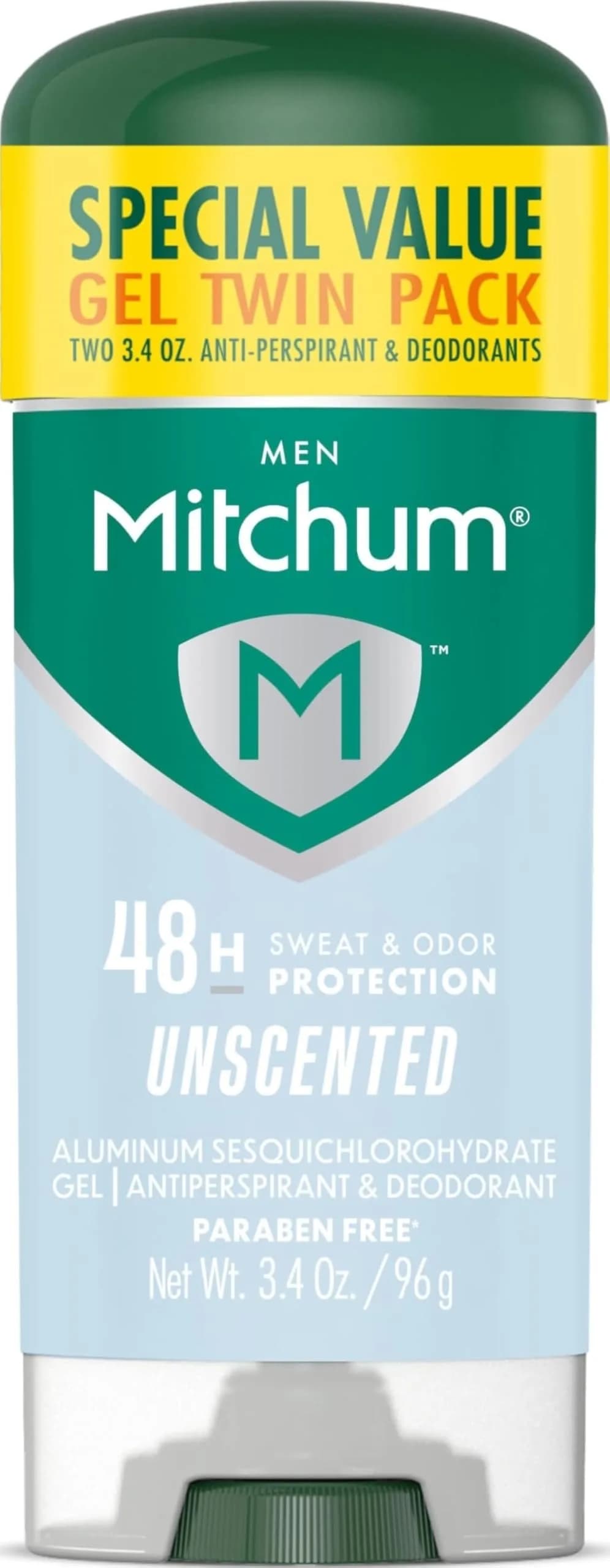 Mitchum Men's Unscented Antiperspirant Deodorant Gel Stick, 3.4 oz (2-Pack) - main product image