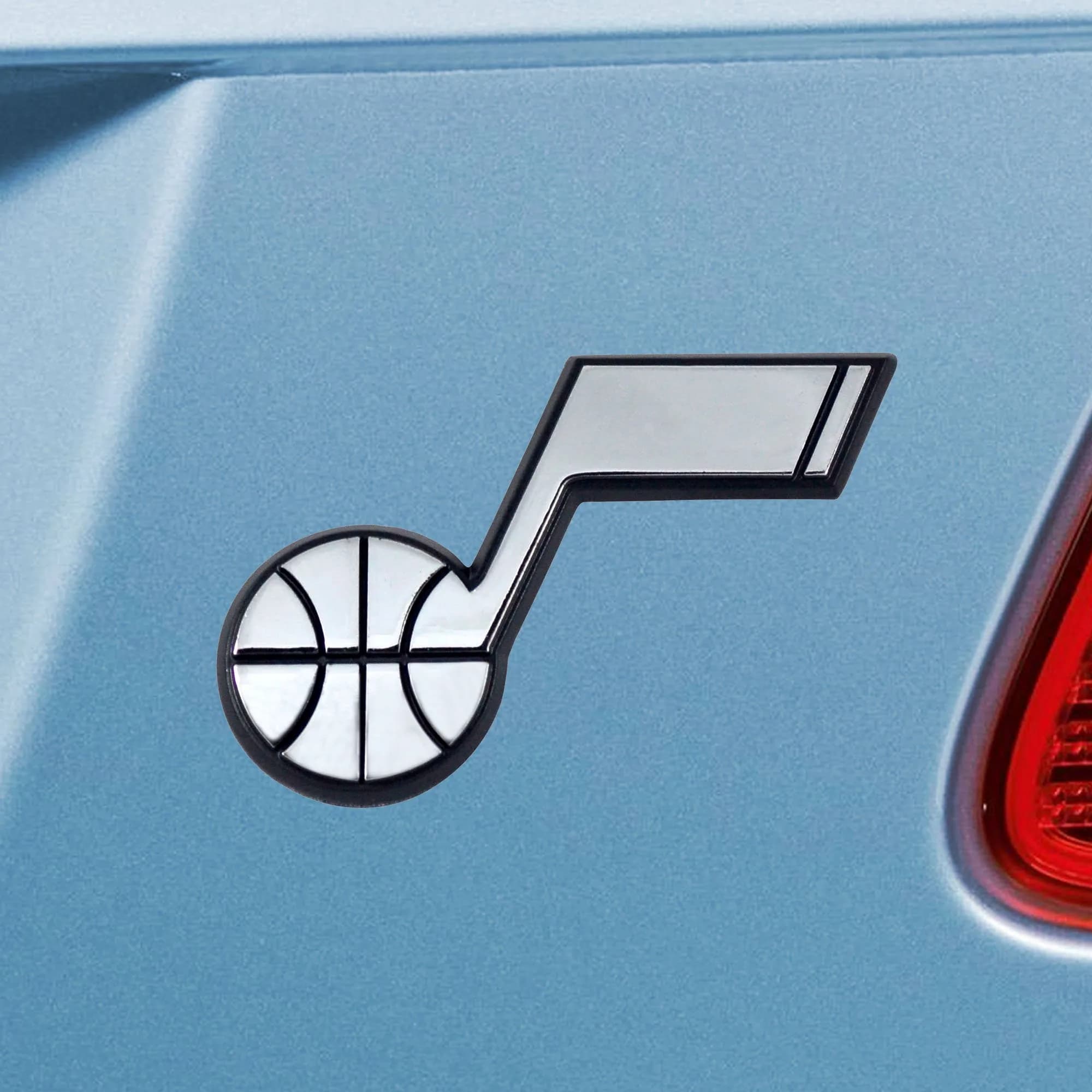 FANMATS NBA Utah Jazz Chrome Metal Emblem | 3" x 3" Molded Logo, Easy Peel & Stick, Durable