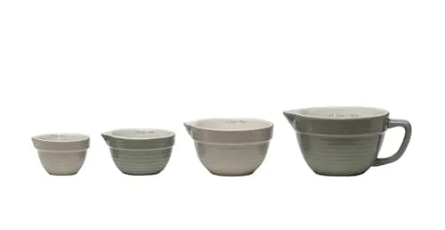 Creative Co-Op Batter Bowl Shaped Measuring Cups in Greys (Set of 4 Sizes) | Vintage-Style Stoneware with V-Spout, Stackable & Dishwasher Safe thumbnail 1